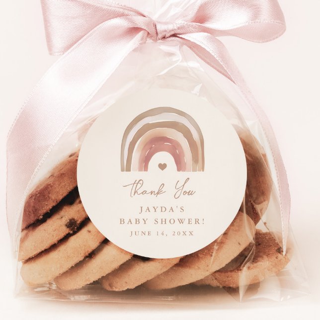 Sticker Rond Boho Rainbow Baby shower neutre Merci (Boho Rainbow Baby Shower Thank You Favor Tag Sticker.)