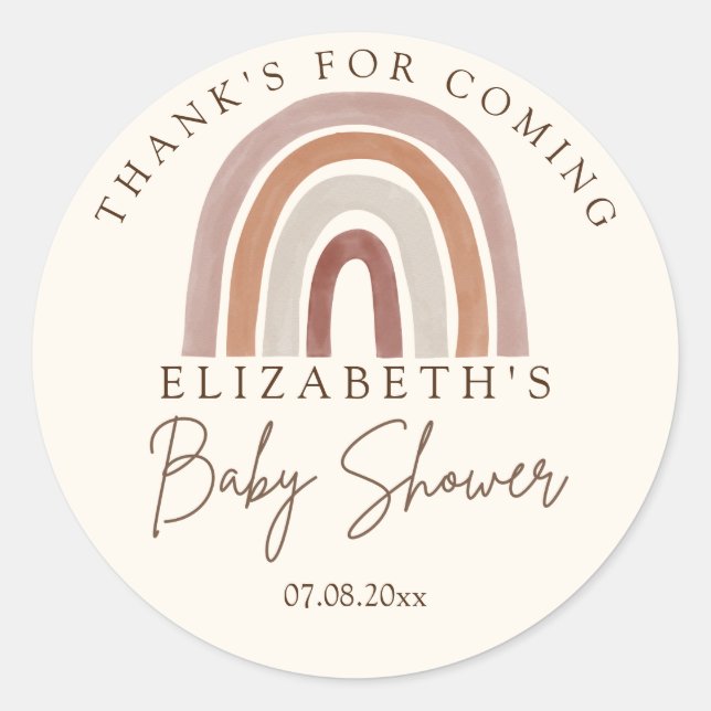 Sticker Rond Boho Rainbow Baby Shower – Perfectly Neutral (Devant)