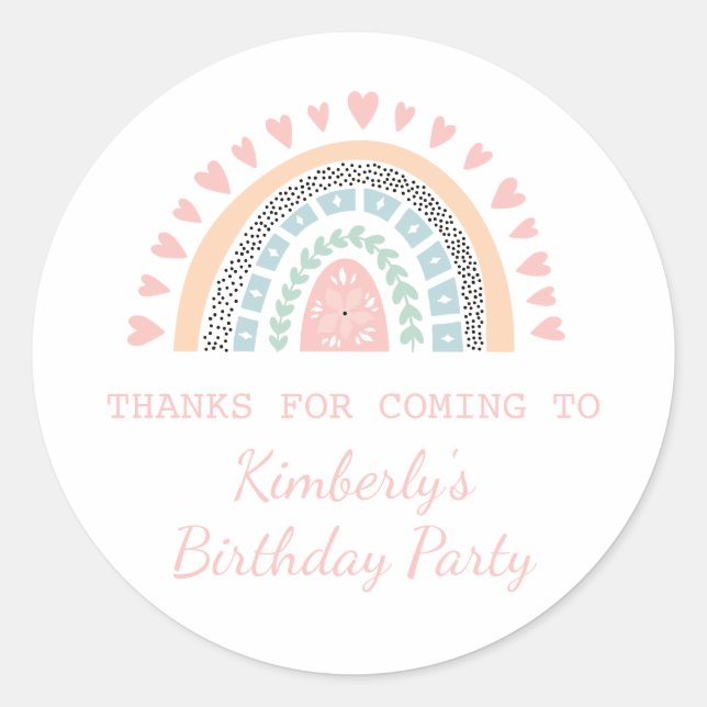 Sticker Rond Boho Rainbow Birthday Favoriser (Devant)