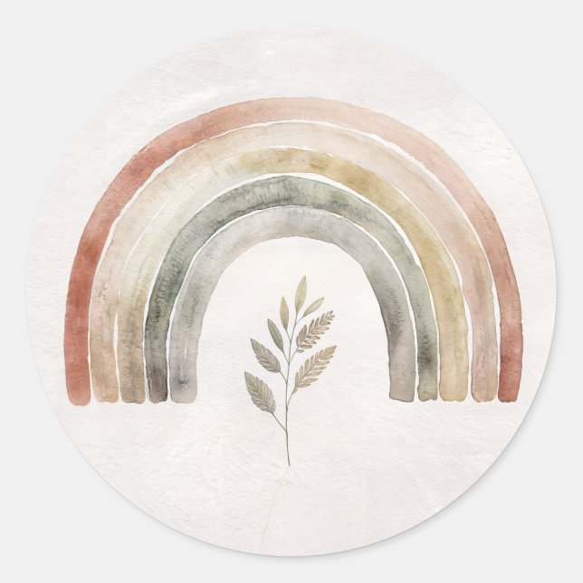 Sticker Rond Boho Rainbow Botanical Watercolor (Devant)