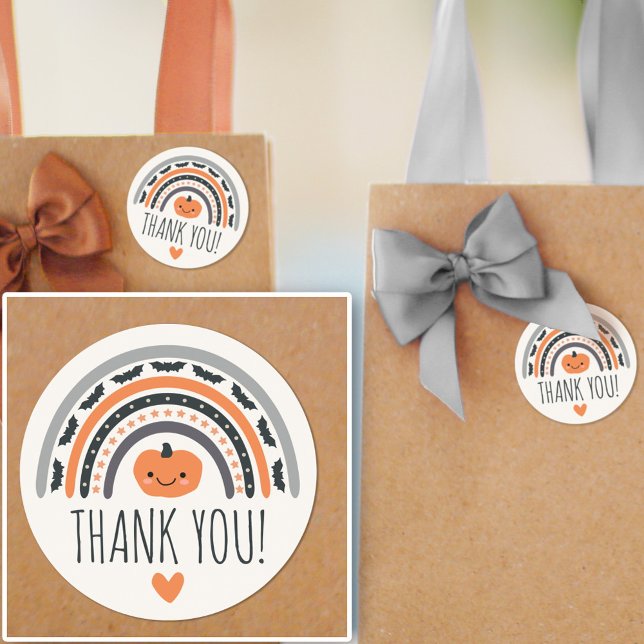 Sticker Rond Boho Rainbow Halloween Baby shower Merci (Créateur téléchargé)