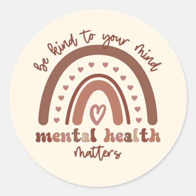 Sticker Rond Boho Rainbow La Santé Mentale Soit Conforme À Votr (Devant)