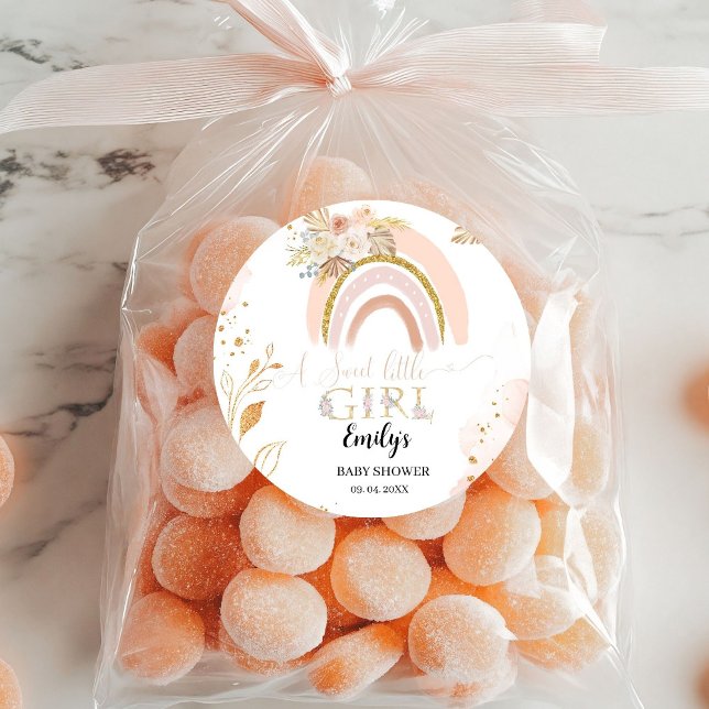 Sticker Rond Boho Rainbow Pampas Grass Thank you Baby Shower (Créateur téléchargé)