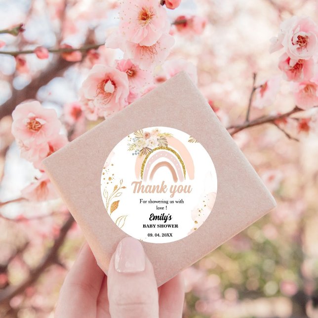 Sticker Rond Boho Rainbow Pampas Merci en herbe Baby shower (Créateur téléchargé)