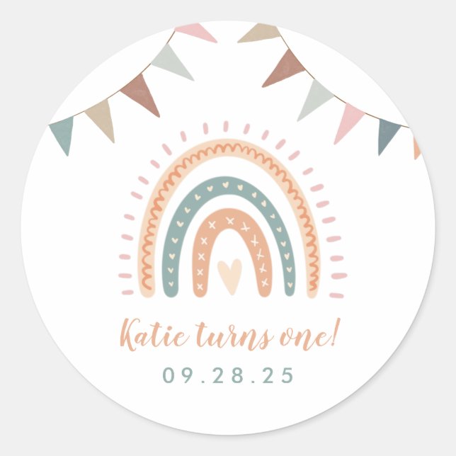 Sticker Rond Boho Rainbow Pastel Fiesta Premier anniversaire (Devant)