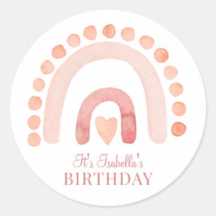 Sticker Rond Boho Rainbow Pink fête d'anniversaire pour enfants