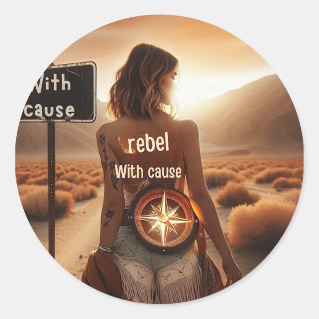 Sticker Rond Boho Rebel With Cause – Desert Woman (Devant)