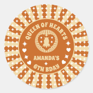Sticker Rond Boho Reine Des Coeurs Fête D'Anniversaire