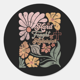 Sticker Rond Boho Retro Christian Dur combattu Hallelujah Homme