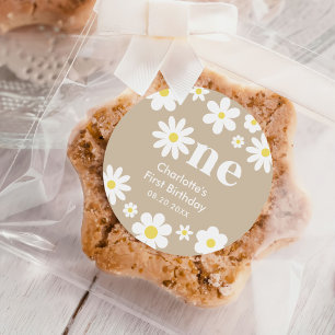 Sticker Rond Boho Retro Daisy 1er anniversaire