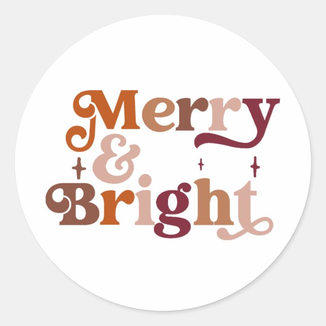 Sticker Rond Boho Retro Merry et Bright (Devant)
