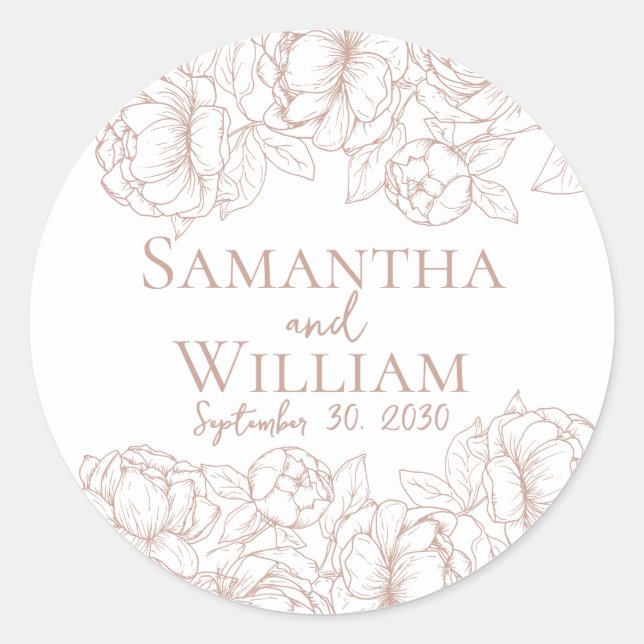 Sticker Rond Boho Romantique Blush rose Floral Mariage moderne (Devant)