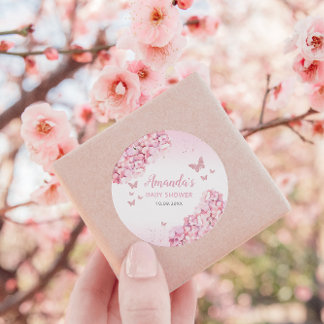 Sticker Rond Boho Rose Aquarelle Floral Butterfly Baby shower