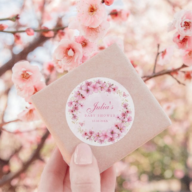 Sticker Rond Boho Rose Aquarelle Floral Butterfly Baby shower (Créateur téléchargé)