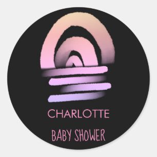 Sticker Rond Boho rose arc-en-ciel bébé fille douche