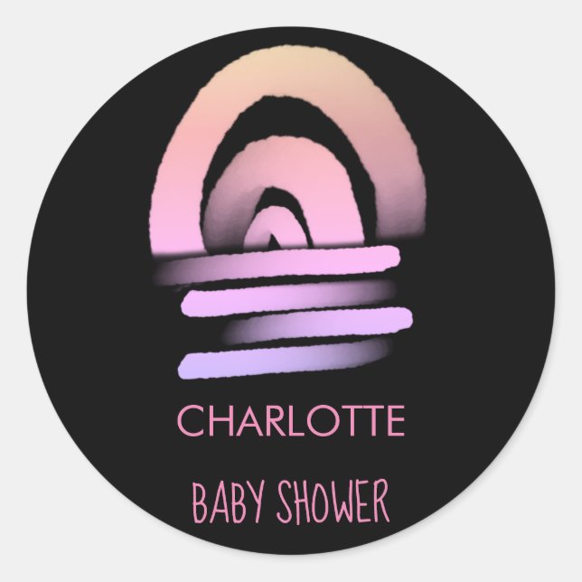 Sticker Rond Boho rose arc-en-ciel bébé fille douche (Devant)