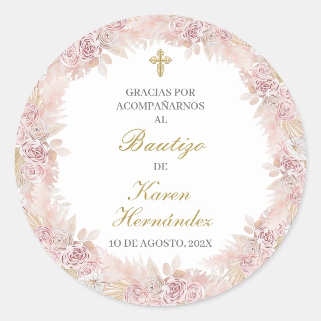 Sticker Rond Boho rose Baptiste espagnol (Devant)