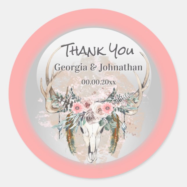 Sticker Rond Boho rose beignets vert rose rouge (Devant)