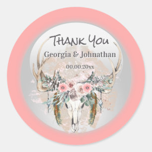 Sticker Rond Boho rose beignets vert rose rouge