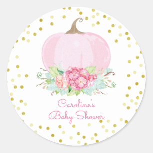 Sticker Rond Boho rose Citrouille Gold Dots bébé fille Douche