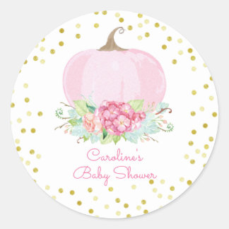 Sticker Rond Boho rose Citrouille Gold Dots bébé fille Douche