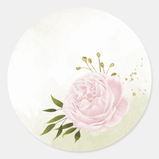 Sticker Rond Boho rose fleurs vert feuille botanique (Devant)