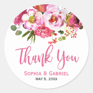Sticker Rond Boho rose Mariage Merci de printemps