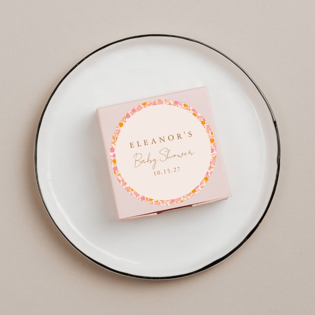 Sticker Rond Boho Rose Orange Floral Cute Baby shower personnal (Créateur téléchargé)