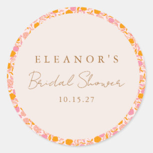 Sticker Rond Boho Rose Orange Floral Cute Fête des mariées pers