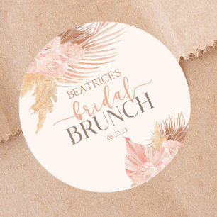 Sticker Rond Boho Rose Pâle Floral Fleurs Mariage Dégustation