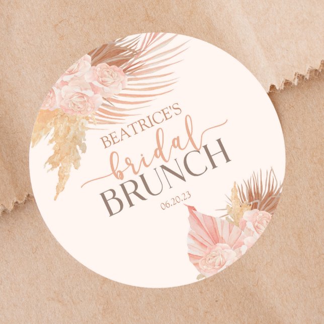 Sticker Rond Boho Rose Pâle Floral Fleurs Mariage Dégustation (Créateur téléchargé)