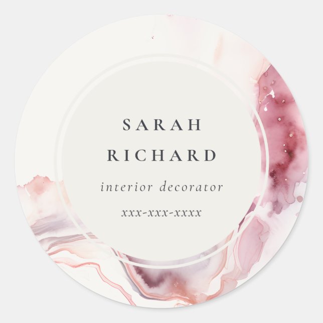 Sticker Rond Boho Rose Pâle Rouge Aquarelle Abstraite Agate (Devant)