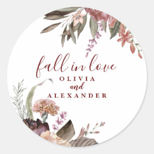 Sticker Rond Boho Roses Bourguignon tombent en amour floral mar