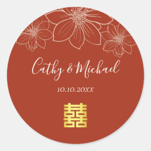 Sticker Rond Boho rouge moderne floral mariage chinois