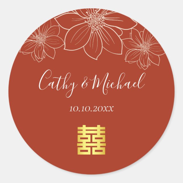 Sticker Rond Boho rouge moderne floral mariage chinois (Devant)