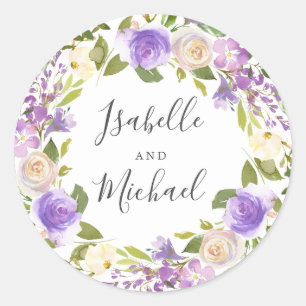 Sticker Rond Boho Russe violet Mariage de monogramme floral