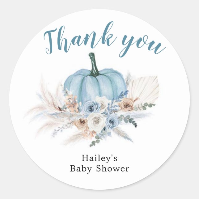 Sticker Rond Boho Rustic Blue Citrouille C'est un garçon Merci  (Devant)