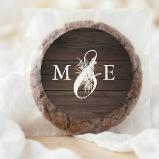 Sticker Rond Boho Rustic Neutral Dried Palm Leaves Wedding Squa