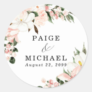 Sticker Rond Boho Rustique blanc rose Mariage Floral