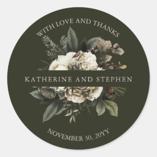 Sticker Rond Boho Rustique Dusty rose Mariage Floral Merci C