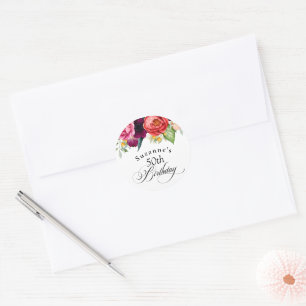 Sticker Rond Boho Rustique Fête d'anniversaire de 50 ans Floral