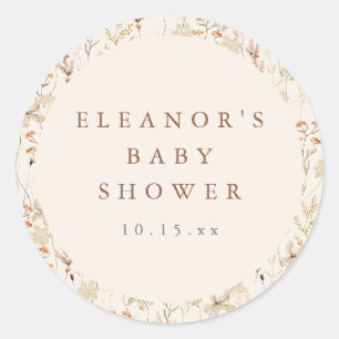Sticker Rond Boho Rustique Fleurs de Prairie Floral Baby Shower