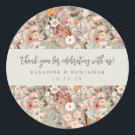 Sticker Rond Boho Rustique Floral Personnalisé Mariage Noms Mer<br><div class="desc">Sage rustique Vert et Taupe Floral Boho Custom Wedding Noms Stickers Merci</div>