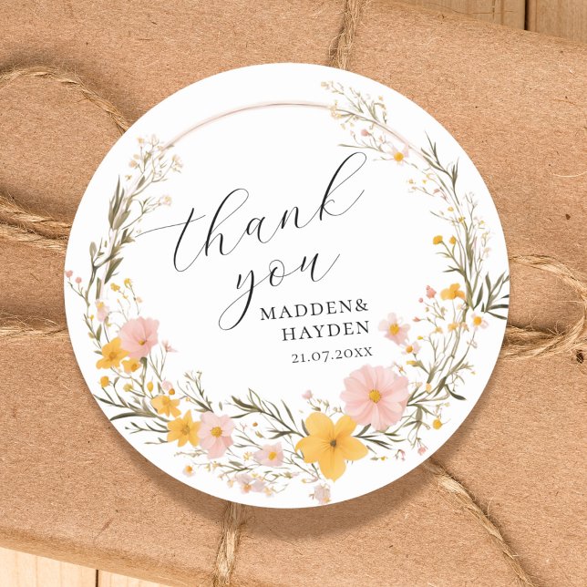 Sticker Rond Boho rustique Neutral Fleur sauvage Floral Merci (Créateur téléchargé)