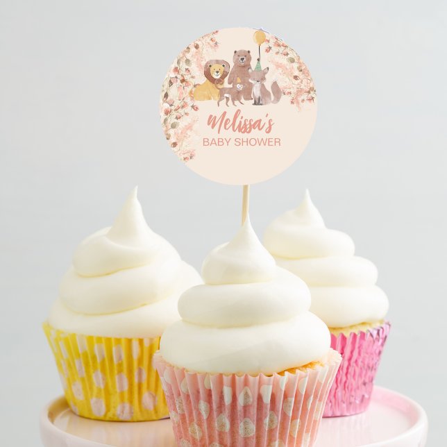 Sticker Rond Boho Safari Blush Pampas Pampas Grass Cupcake Topc (Créateur téléchargé)