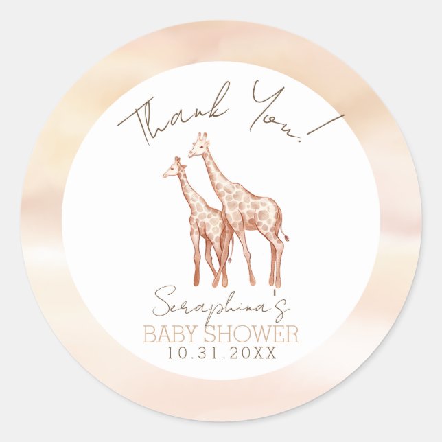 Sticker Rond Boho Safari Giraffe Baby shower (Devant)