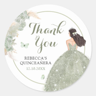 Sticker Rond Boho Sage Green Quinceañera Merci