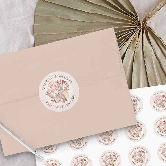 Sticker Rond Boho séché Palm Tropical Foliage Adresse de retour (Round address labels from my Boho Palm Bridal Shower Collection)