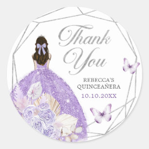 Sticker Rond Boho Silver Lilac Floral Quinceañera Merci