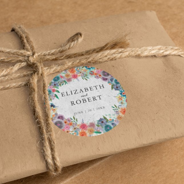 Sticker Rond Boho Simple Rustique Fleur sauvage Mariage aquarel (Créateur téléchargé)